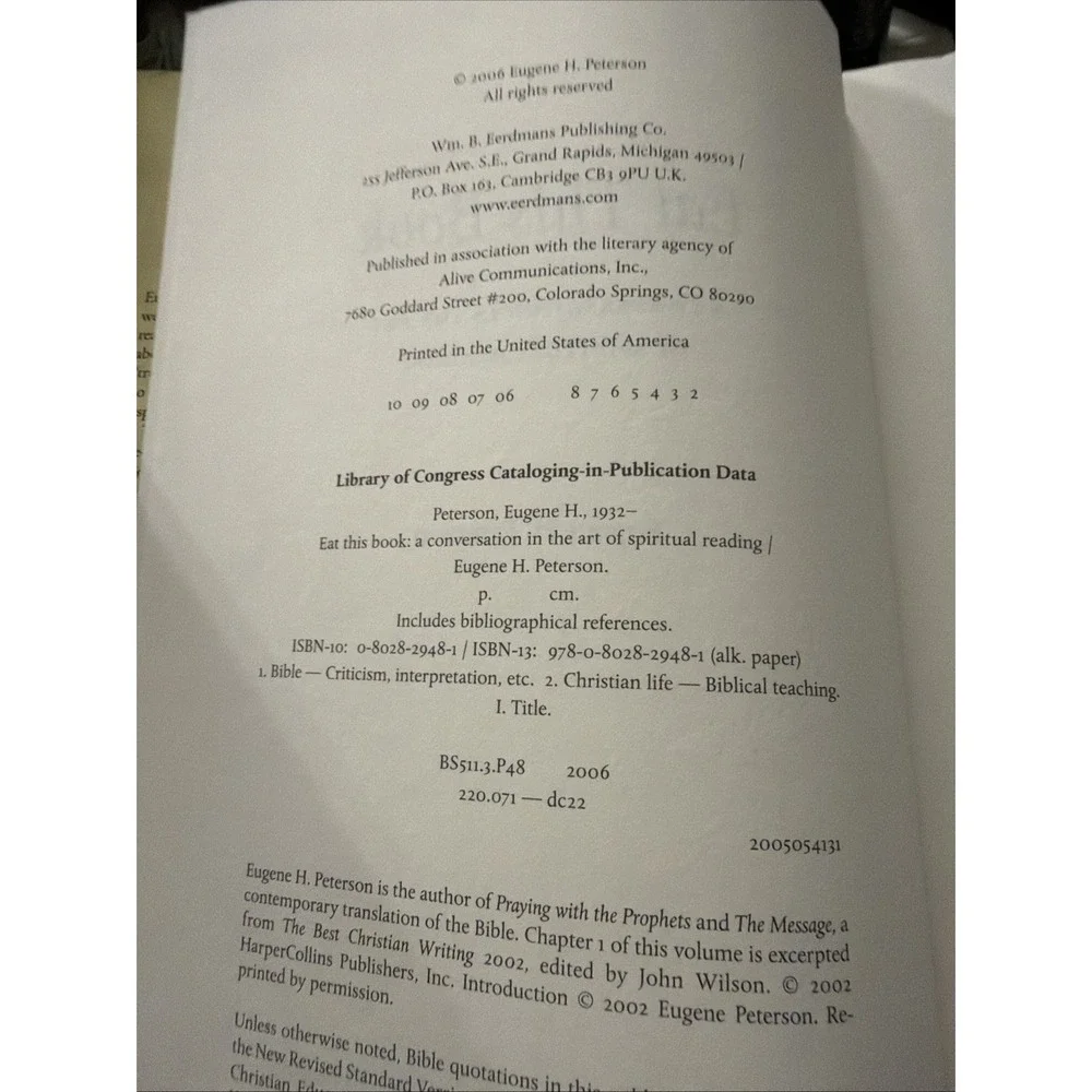 Vintage 2009 Eat This Book A Conversation In The Art Of Spiritual Reading Book